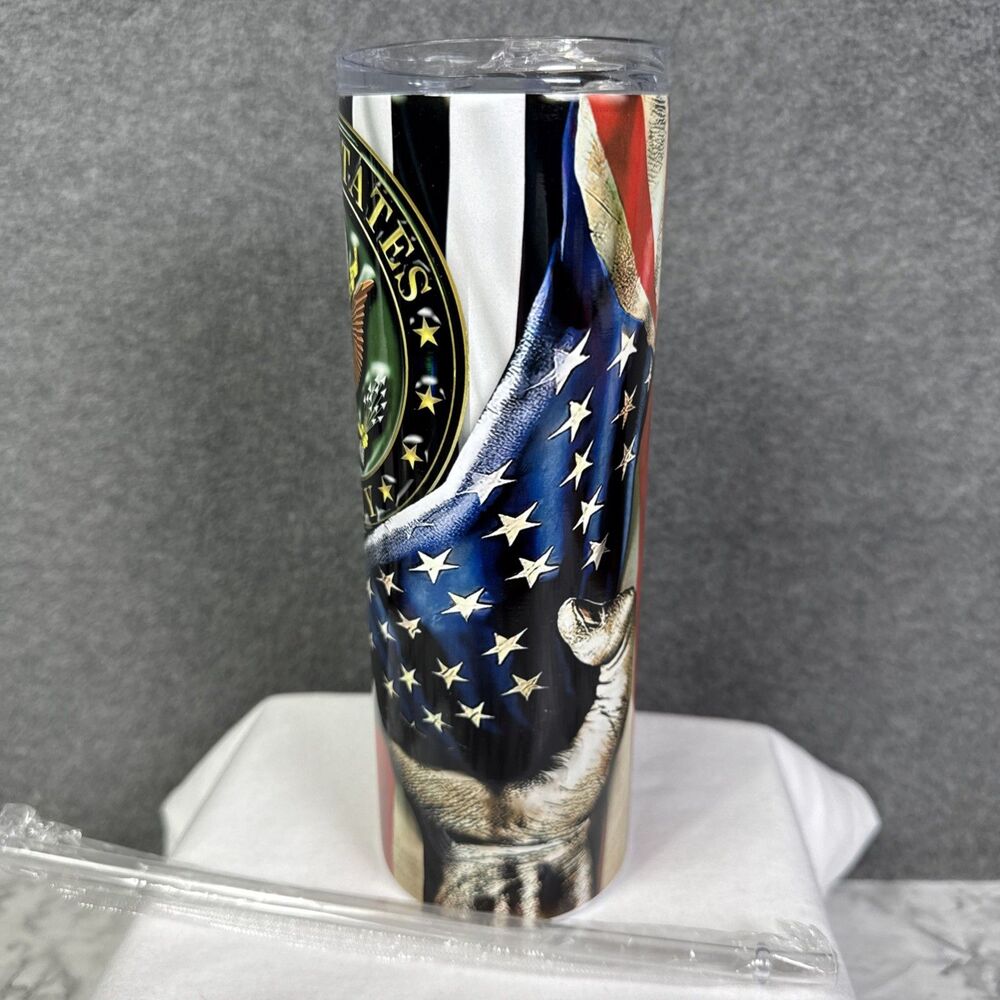 U.S. ARMY 20oz Tumbler Flag Hand United States E Pluribus Unum Metal Double Wall - Picture 2 of 8